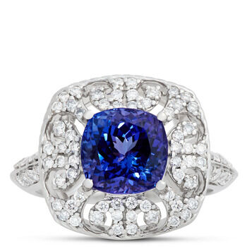 Cushion Tanzanite and Diamond Ring, 14K White Gold | Ben Bridge Jeweler