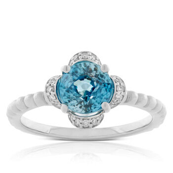 Blue Zircon & Diamond Flower Ring 14K | Ben Bridge Jeweler