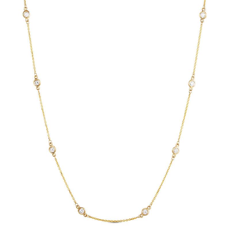 18-Inch Diamond Station Necklace, 14K Yellow Gold