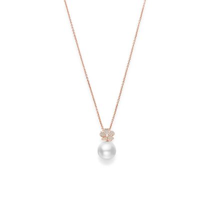 Rose Gold Mikimoto White South Sea Cultured Pearl & Diamond Cherry Blossom Necklace 18K