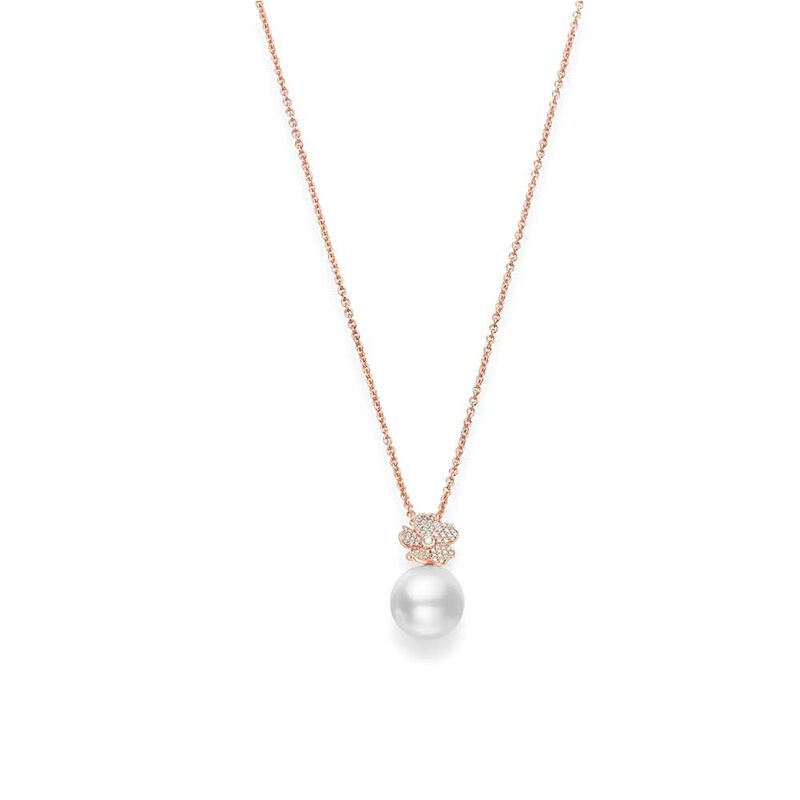 Rose Gold Mikimoto White South Sea Cultured Pearl & Diamond Cherry Blossom Necklace 18K image number 0