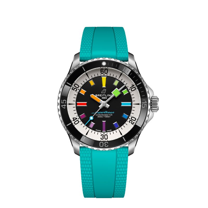 Breitling Superocean Automatic Diver Black Dial Turquoise Rubber Strap Watch, 42mm image number 0