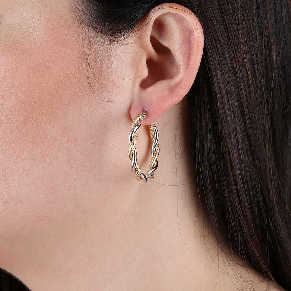 Toscano Twisted Hoop Two-Tone Earrings 14K