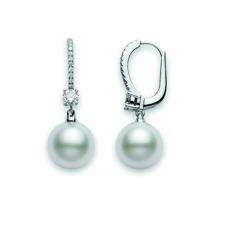 Mikimoto Classic Elegance White South Sea Cultured Pearl Earrings in 18K White Gold with Diamond image number 0