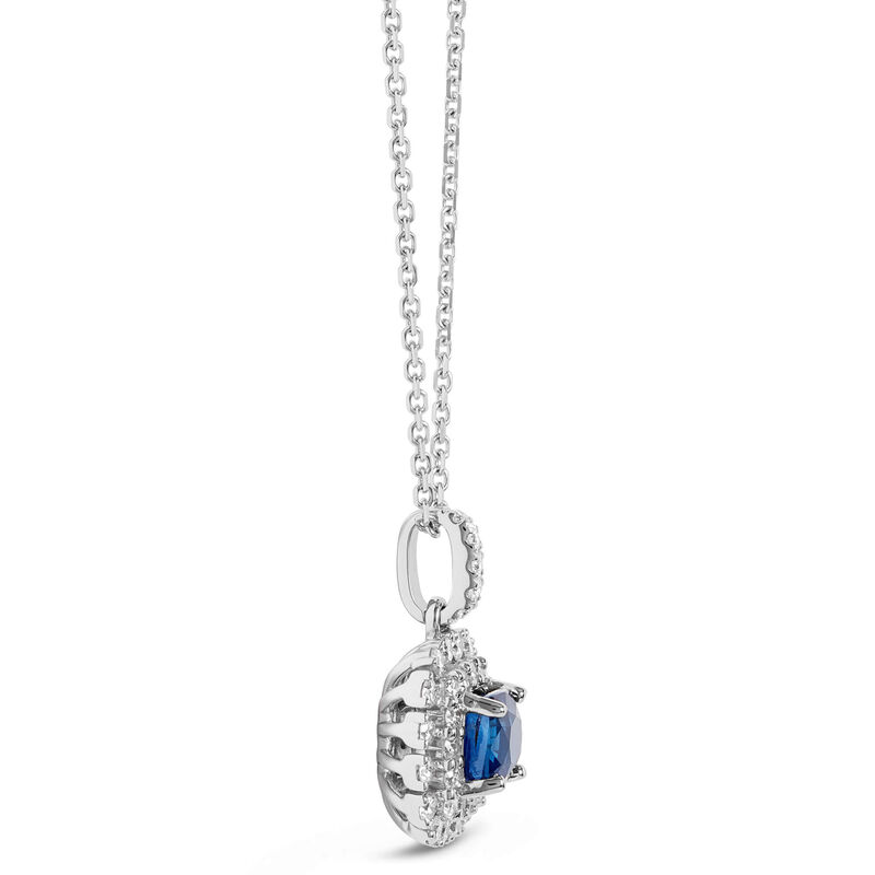 Sapphire and Diamond Halo Necklace, 18K White Gold image number 1