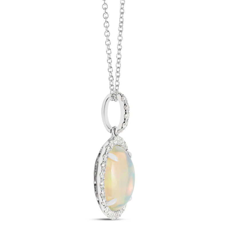 Oval Cut Opal and Diamond Pendant Necklace in 14K White Gold image number 1