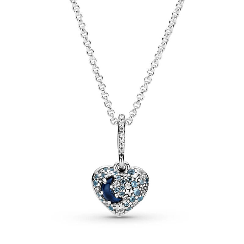 Pandora Sparkling Blue Moon & Stars Crystal & CZ Heart Necklace image number 0