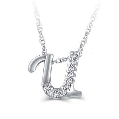 Diamond "U" Initial Pendant 14K