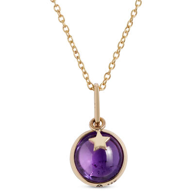 Lisa Bridge Round Amethyst Pendant Necklace with Star Overlay, 14K Yellow Gold