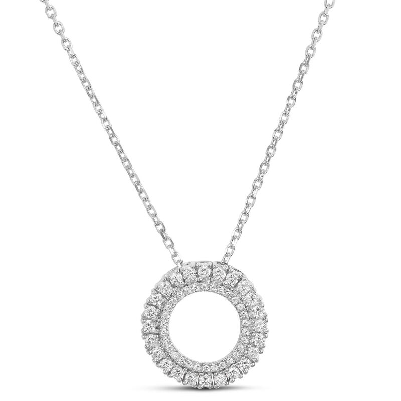 Double Circle Cluster Diamond Necklace, 18K White Gold image number 0