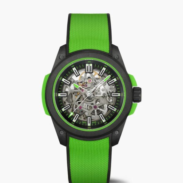 Norqain Wild One Gecko Green Skeleton Dial Rubber Strap Watch, 42mm