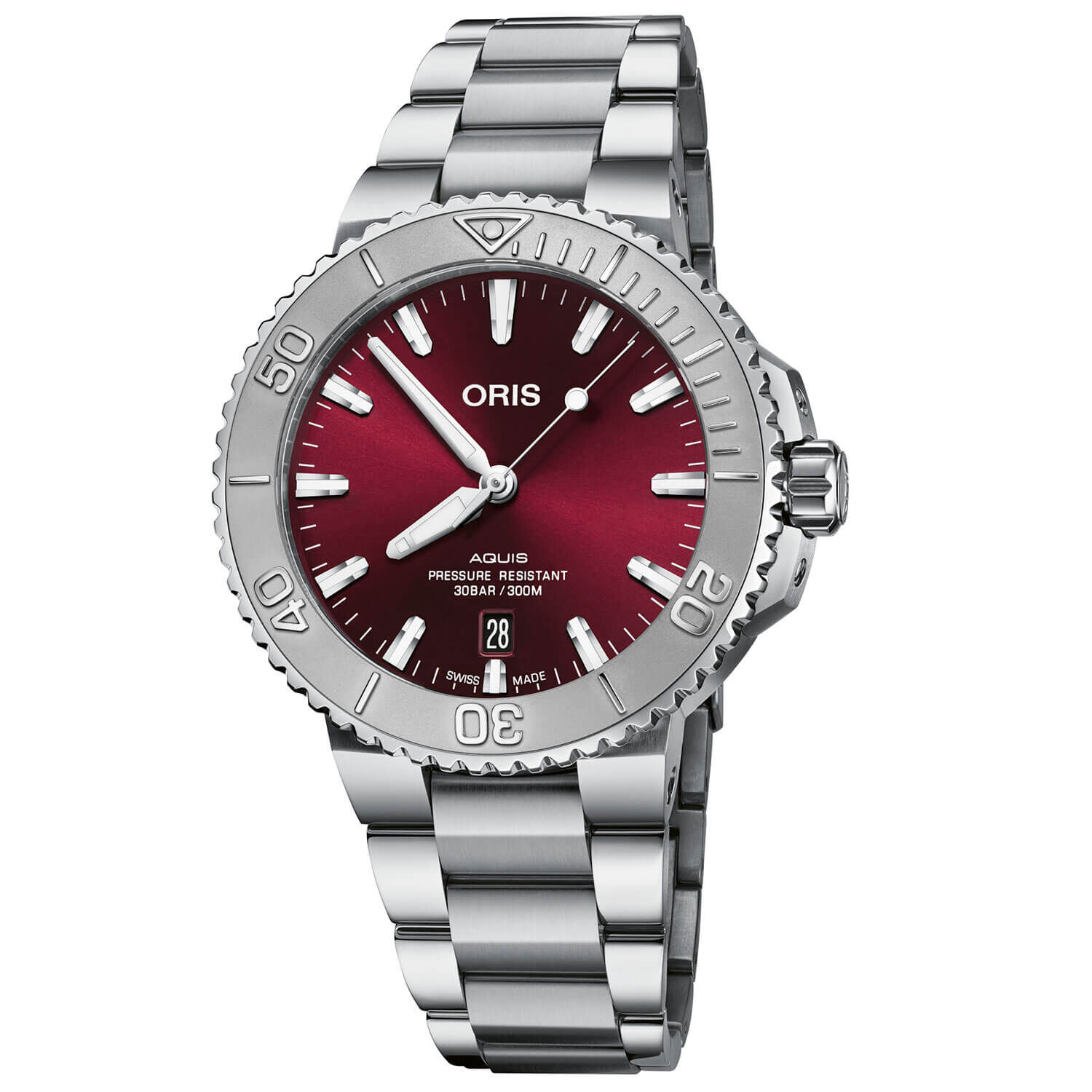 Oris Aquis Cherry Red Steel Date Watch, 41.5mm