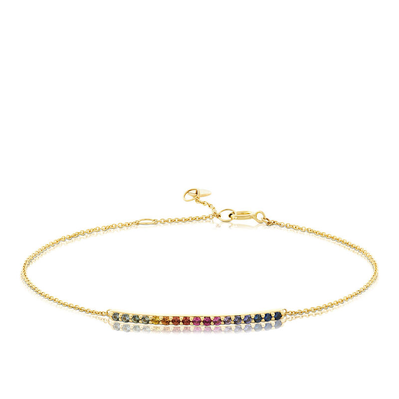 Rainbow Sapphire Bar Bracelet, 14K Yellow Gold image number 0