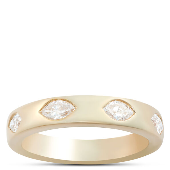 Flush Set Marquise Diamond Ring, 4K Yellow Gold
