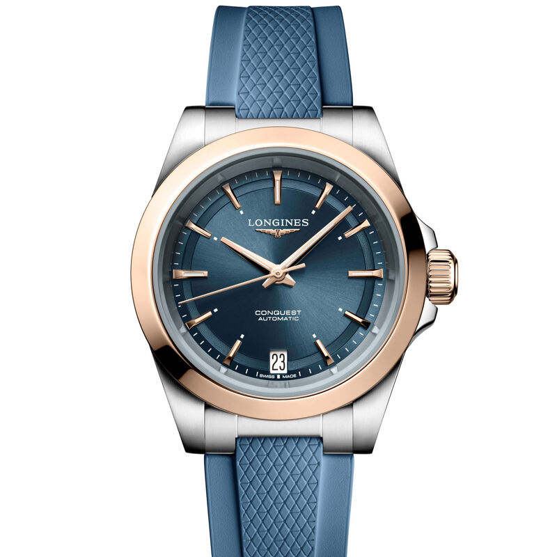 Longines Blue Dial And Blue Rubber Strap Watch, 34mm image number 0