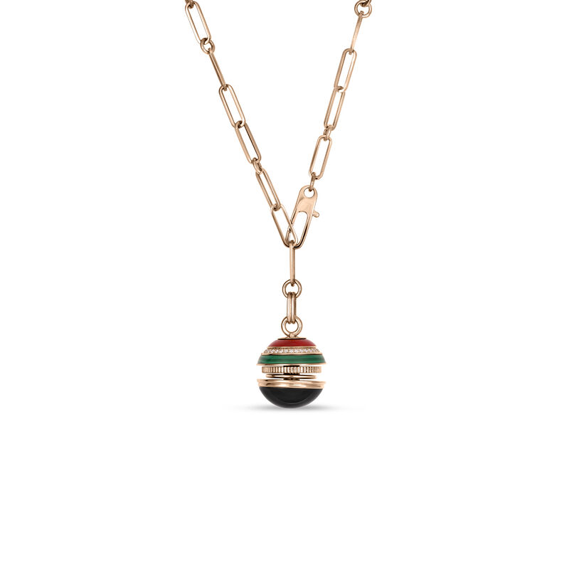 Robert Coin 18k Rose Gold Mosaic Black Jade, Diamond, Green Malachite, & Red Agate Sphere Necklace image number 0