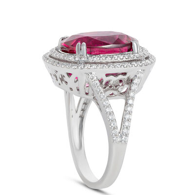 Oval Rubellite and Diamond Ring, 14k White Gold