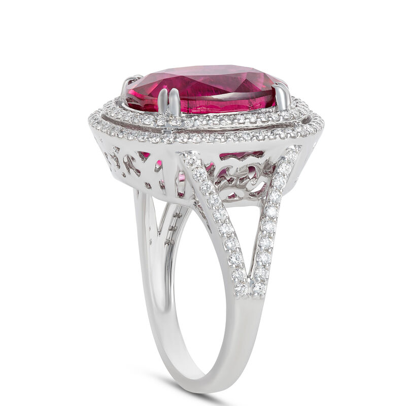 Oval Rubellite and Diamond Ring, 14k White Gold image number 1