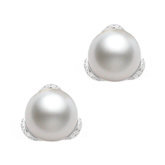 Mikimoto Akoya Cultured Pearl And Diamond Earrings 8mm 18k