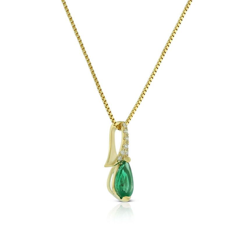 Pear-Shaped Emerald & Diamond Necklace 14K image number 1