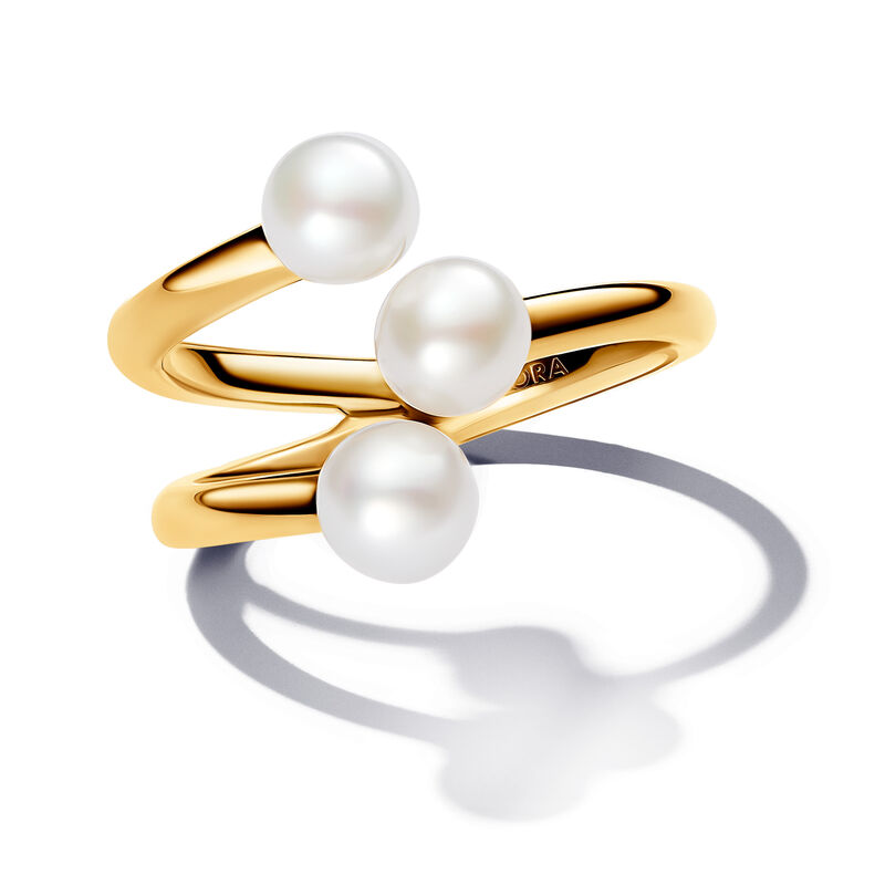 Pandora Essence Baroque treated freshwater cultured pearl 14k Gold-plated ring image number 2