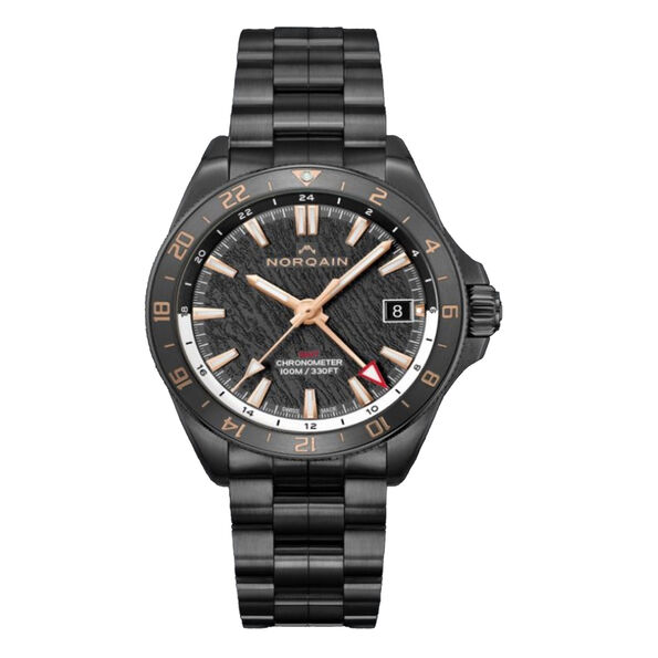 Norqain Neverest GMT Glacier Black Dial  DLC Steel Bracelet Watch, 41mm
