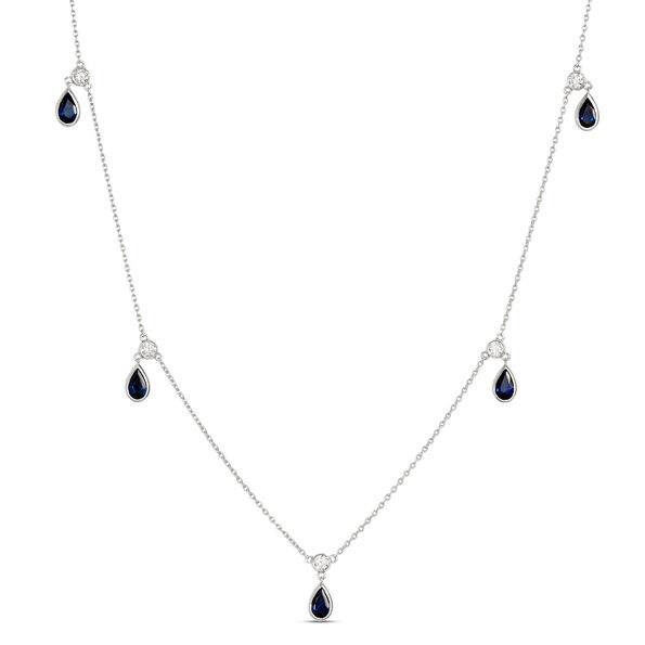 18-Inch Pear Shaped Sapphire Necklace, 14K White Gold
