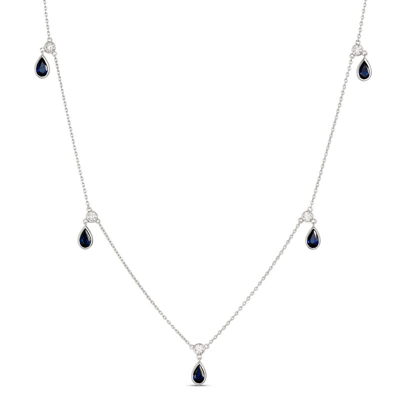 18-Inch Pear Shaped Sapphire Necklace, 14K White Gold image number 0