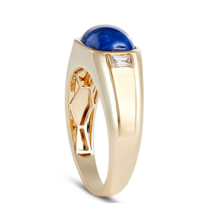 Rectangle Lapis and Diamond Ring, 14K Yellow Gold