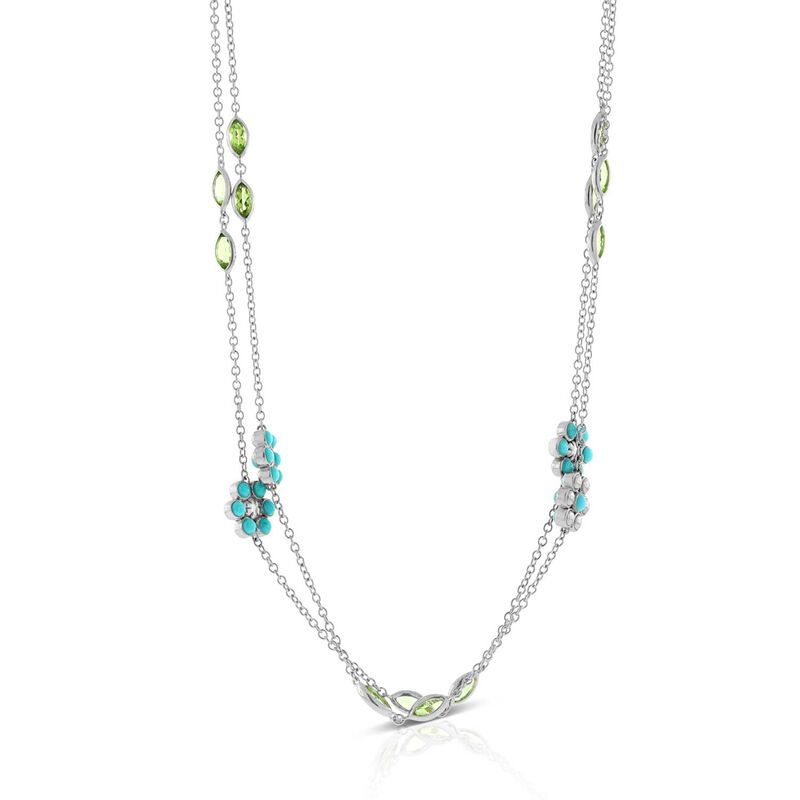 Lisa Bridge Turquoise & Peridot Flower Station Necklace, 36