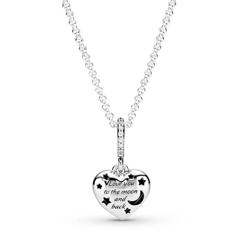 Pandora Sparkling Blue Moon & Stars Crystal & CZ Heart Necklace image number 1