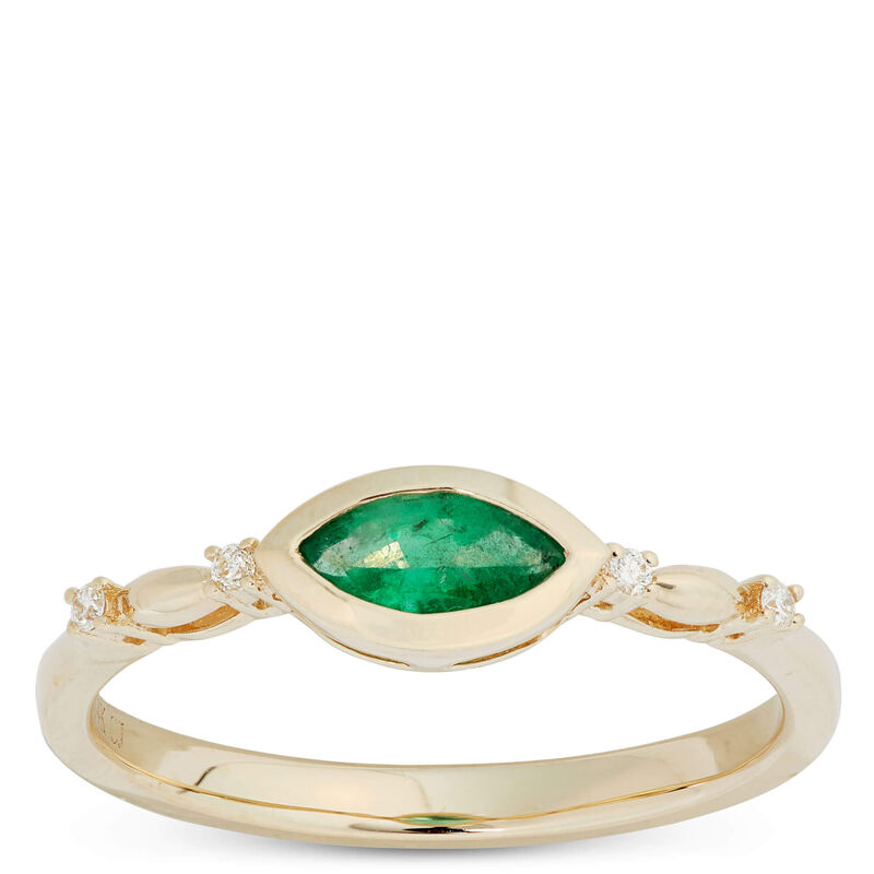 Marquise Cut Emerald Ring, 14K Yellow Gold image number 0