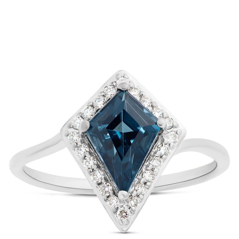 Kite Blue Topaz and Diamond Ring, 14K White Gold image number 0