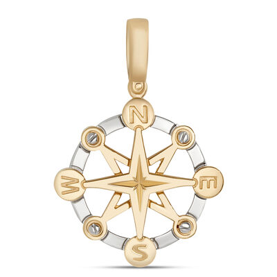 Toscano Compass Pendant, 14K White and Yellow Gold