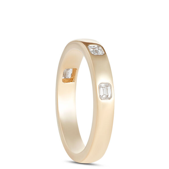 Flush Set Emerald Cut Diamond Ring, 14K Yellow Gold