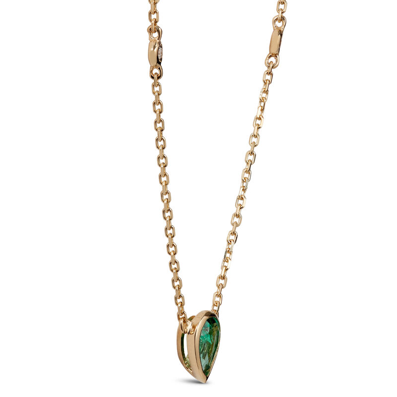 Pear Cut Emerald and Diamond Necklace, 14K Yellow Gold image number 1
