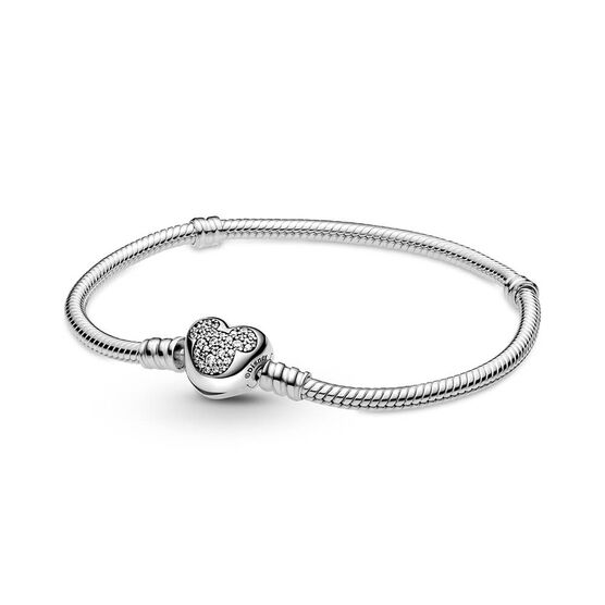 Pandora Disney Mickey Mouse Heart Clasp Snake Chain CZ Bracelet ...