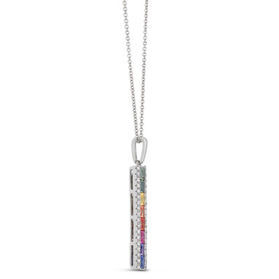 Rainbow Sapphire Bar Pendant, 14K White Gold