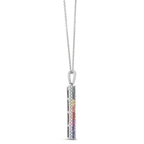 Rainbow Sapphire Bar Pendant, 14K White Gold