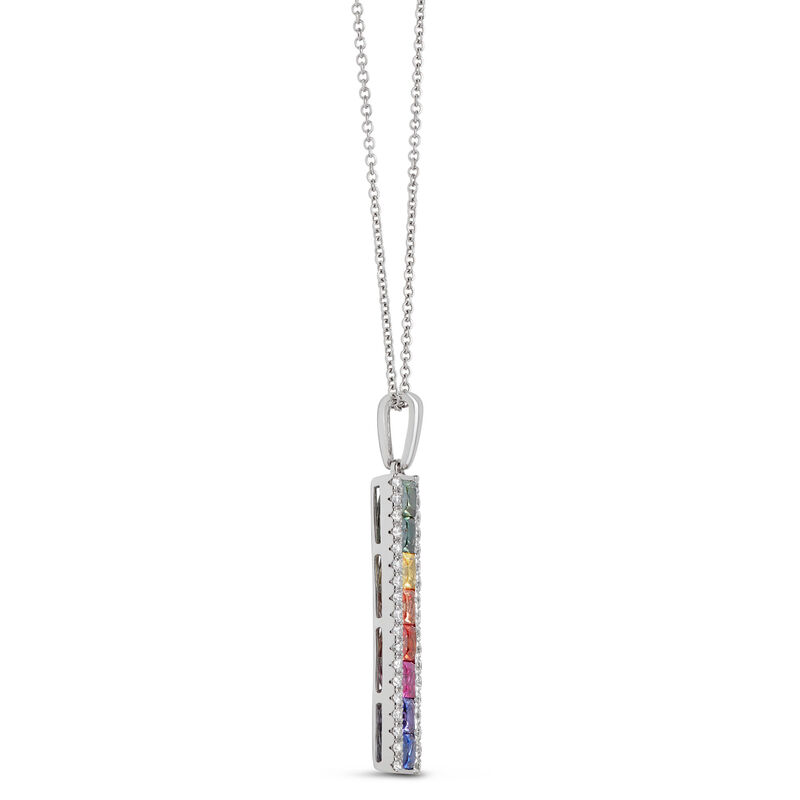 Rainbow Sapphire Bar Pendant, 14K White Gold image number 1