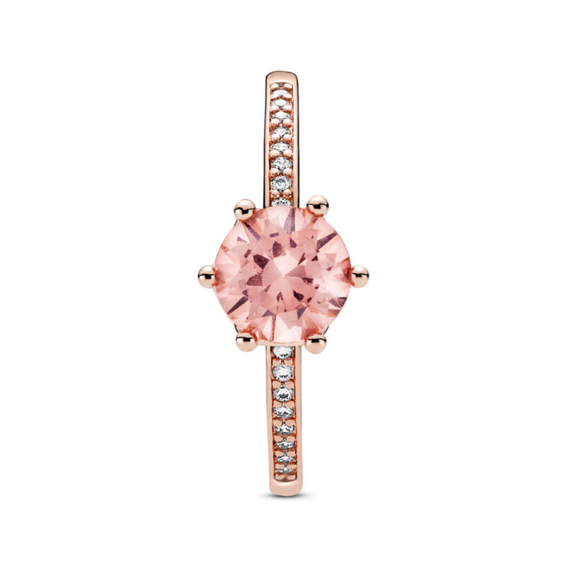 Pink Sparkling Crown Solitaire Ring, Rose gold plated