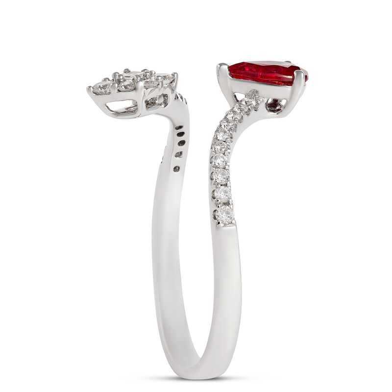 Pear Ruby and Diamond Bypass Ring, 14K White Gold image number 1