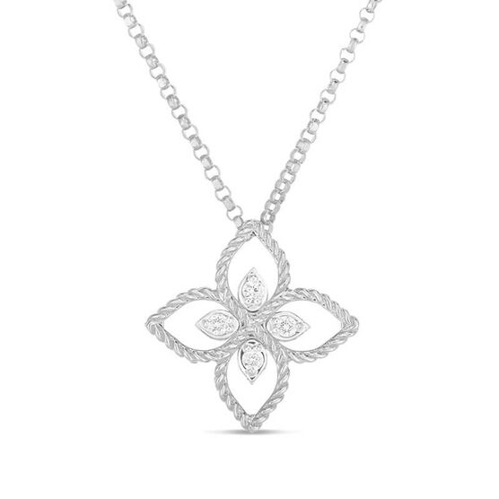 Roberto Coin Principessa Small Flower Diamond Necklace 18K ...
