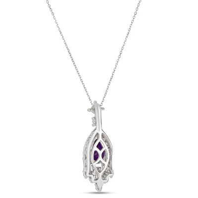 Pear Amethyst and Diamond Pendant, 14K White Gold