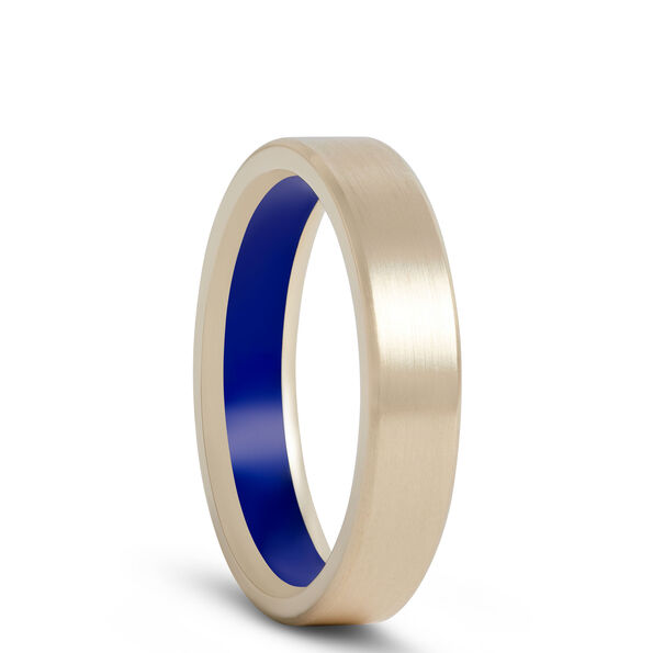 Men's Band with Blue Ceramic Inlay in 14K Yellow Gold, 5MM Green Ceramic