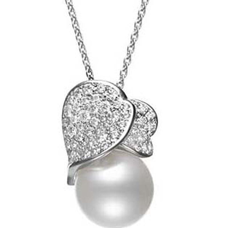 Mikimoto Les Petales Place Vendome Akoya Cultered Pearl and Diamond Pendant, 18K White Gold image number 0