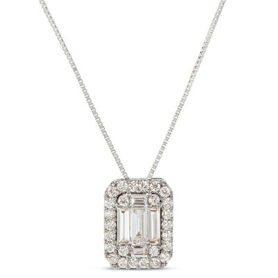 Baguette and Round Diamond Cluster Necklace