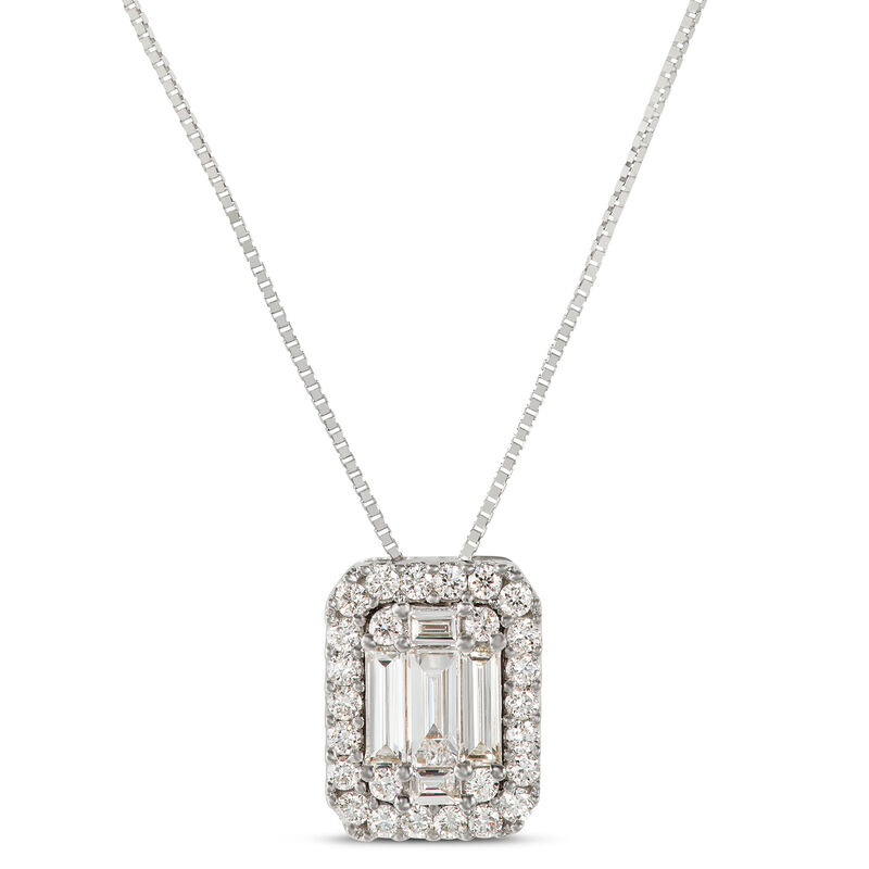 Baguette and Round Diamond Cluster Necklace image number 0