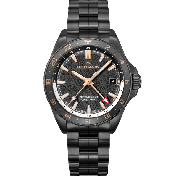 Norqain Neverest GMT Glacier Black Dial  DLC Steel Bracelet Watch, 41mm
