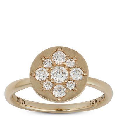 Round Cut Diamond Cluster Ring, 14K Yellow Gold